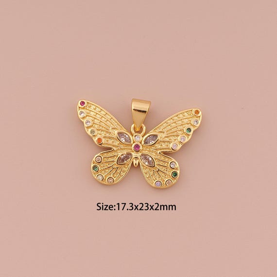 18K Gold Butterfly Charms,CZ Pave Minimalist Charms Pendants,Butterfly Charm for DIY Jewelry Making Supply