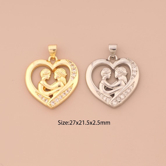 18K Gold Heart Charms,CZ Pave Love Charms Pendants,Mom Charm for DIY Jewelry Making Supply
