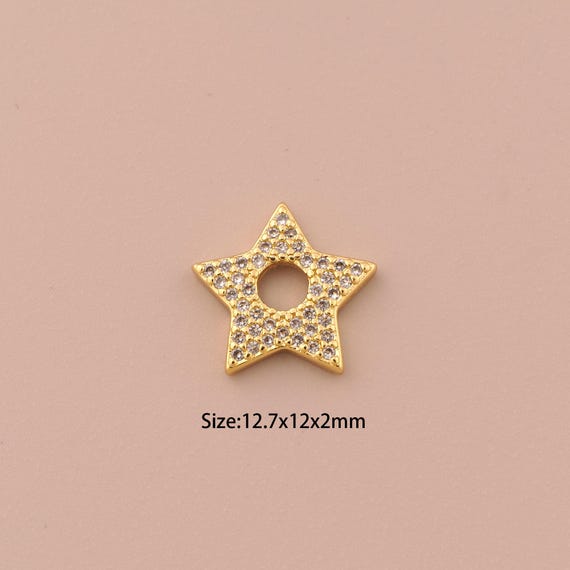 18K Gold Star Charms,CZ Pave Celestial Charms Pendants,Star Charm for DIY Jewelry Making Supply