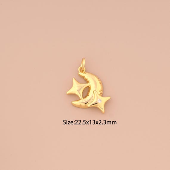 18K Gold Moon Charms,Star Charms Pendants,Moon Charm for DIY Jewelry Making Supply