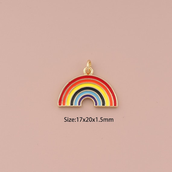 18K Gold Rainbow Charms,Enamel Minimalist Charms Pendants,Rainbow Charm for DIY Jewelry Making Supply