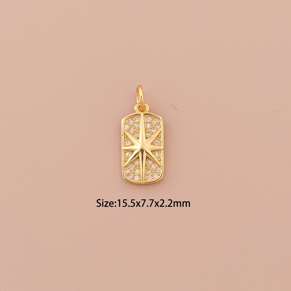 18K Gold Polaris Charms,CZ Pave Minimalist Charms Pendants,Polaris Charm for DIY Jewelry Making Supply