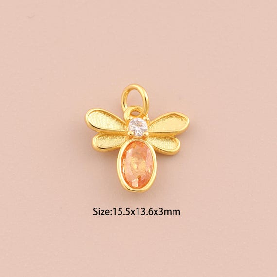 18K Gold Bee Charms,CZ Pave Insect Charms Pendants,Bee Charm for DIY Jewelry Making Supply