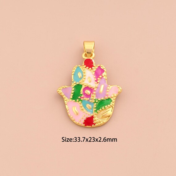 18K Gold Hamsa Charms,Enamel Fatima Charms Pendants,Hand Charm for DIY Jewelry Making Supply