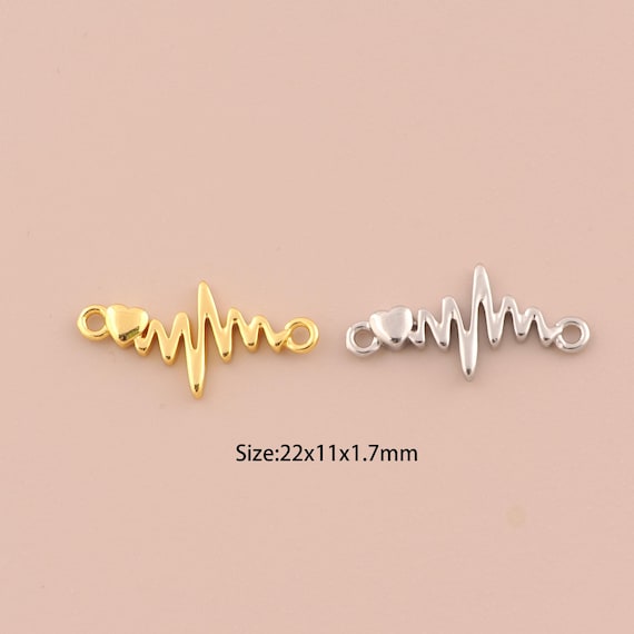 18K Gold Heartbeat Connector,Minimalist Connector Charms,Heartbeat Connector for DIY Jewelry Making Supply