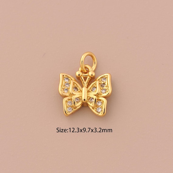 18K Gold Butterfly Charms,CZ Pave Insect Charms Pendants,Butterfly Charm for DIY Jewelry Making Supply