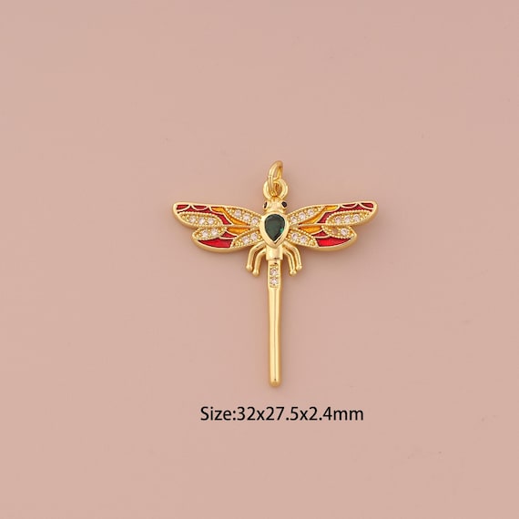 18K Gold Dragonfly Charms,CZ Pave Minimalist Charms Pendants,Dragonfly Charm for DIY Jewelry Making Supply