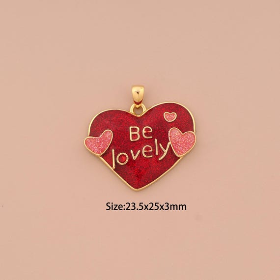 18K Gold Heart Pendant,Enamel Letter Charm,Heart Charm, DIY Jewelry Supplies