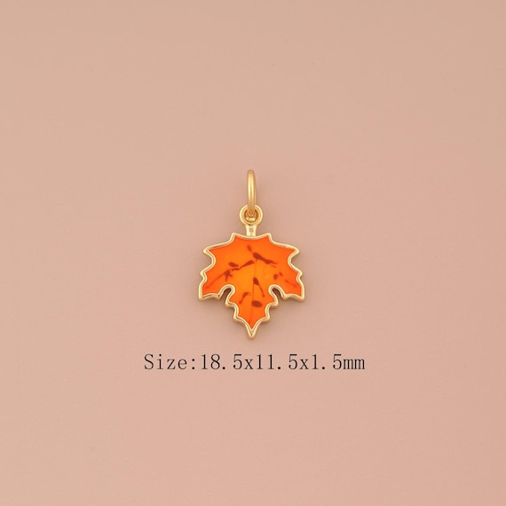 18K Gold Maple Leaf Charms,Enamel Leaf Charms Pendants,Maple Leaf Charm for DIY Jewelry Making Supply
