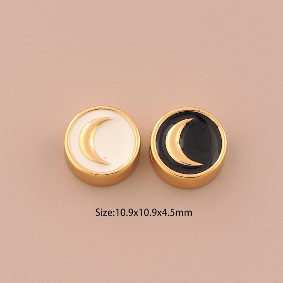 18K Gold Crescent Moon Spacer Bead,Enamel Round Bead,Moon Bead for DIY Jewelry Making Supply
