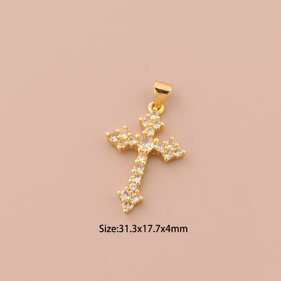 18K Gold Cross Charms,CZ Pave Religious Charms Pendants,Christian Charm for DIY Jewelry Making Supply