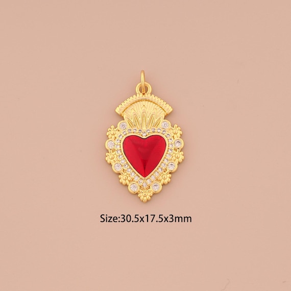 18K Gold Heart Charms,CZ Pave Love Charms Pendants,Enamel Flower Charm for DIY Jewelry Making Supply