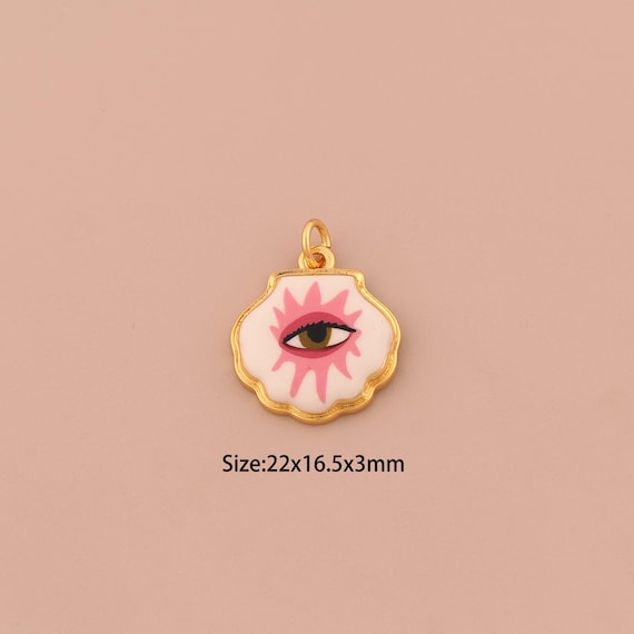 18K Gold Shell Charms,Enamel Evil Eye Charms Pendants,Oyster Charm for DIY Jewelry Making Supply