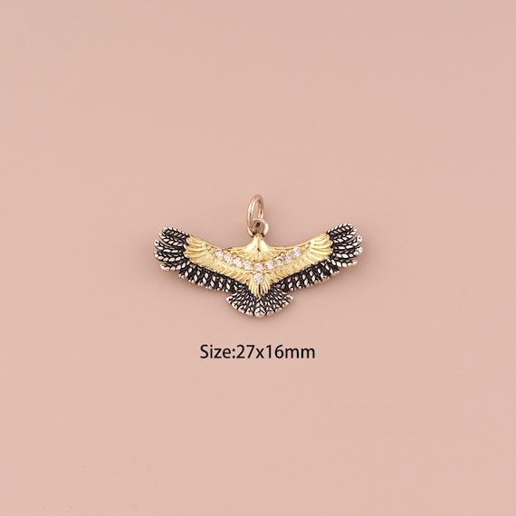 18K Gold Eagle Charms,CZ Pave Minimalist Charms Pendants,Eagle Charm for DIY Jewelry Making Supply