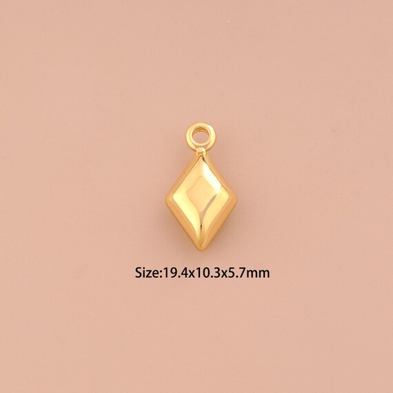 18K Gold Puffed Rhombus Charms,Rhombus Charms Pendants,Rhombus Charm for DIY Jewelry Making Supply