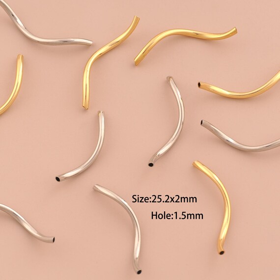 18K Gold Curved Tube Spacer Bead,Tube Bead,Curved Tube Bead for DIY Jewelry Making Supply