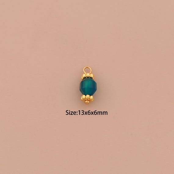 18K Gold Energy Stone Charms,Natural Stone Charms Pendants,Blue Agate Charm for DIY Jewelry Making Supply