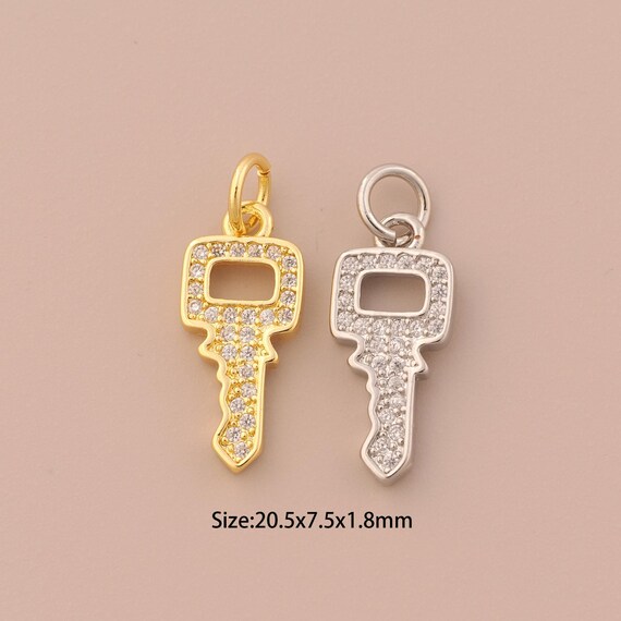 18K Gold Key Charms,CZ Pave Key Charms Pendants,Key Charm for DIY Jewelry Making Supply