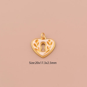 18K Gold Heart Charms,Enamel Lock Charms Pendants,Love Charm for DIY Jewelry Making Supply