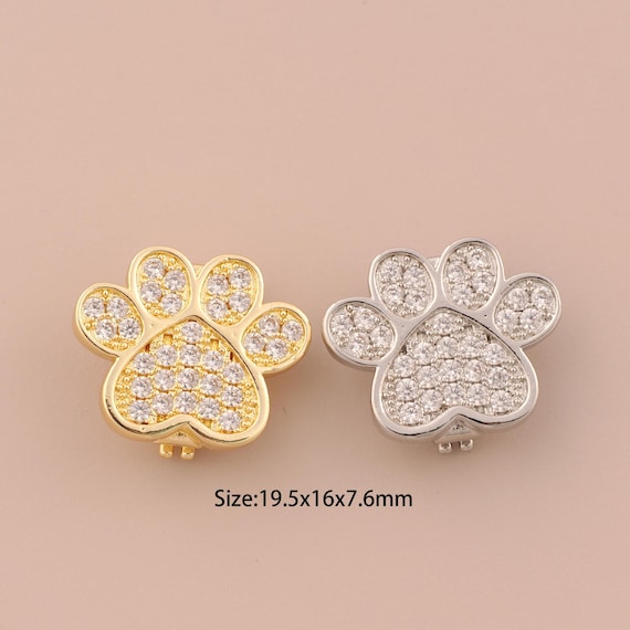 18K Gold Animal Footprint Charms,CZ Pave Animal Footprint Charms Pendants,Animal Footprint Charm for DIY Jewelry Making Supply