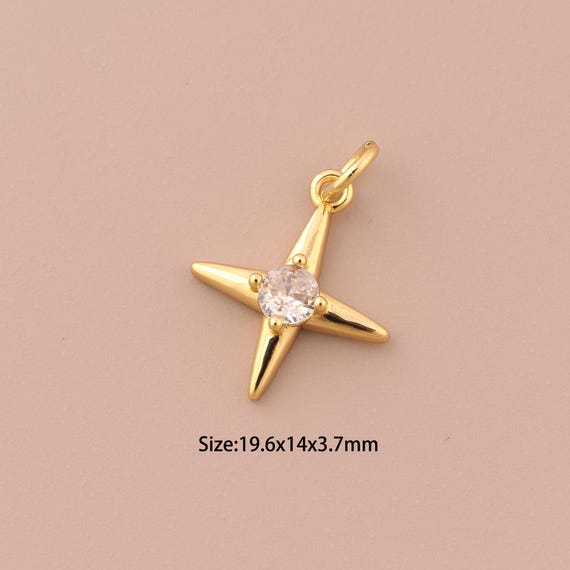 18K Gold Cross Star Charms,CZ Pave Cross Star Charms Pendants,Cross Star Charm for DIY Jewelry Making Supply