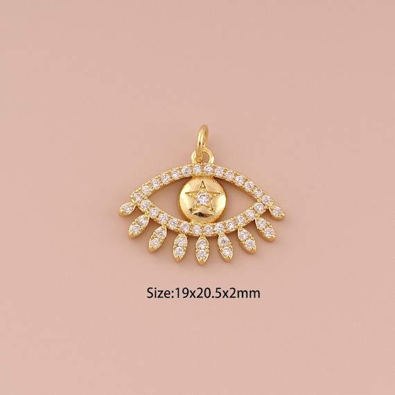 18K Gold Evil Eye Charms,CZ Pave Devil Eye Charms Pendants,Star Charm for DIY Jewelry Making Supply