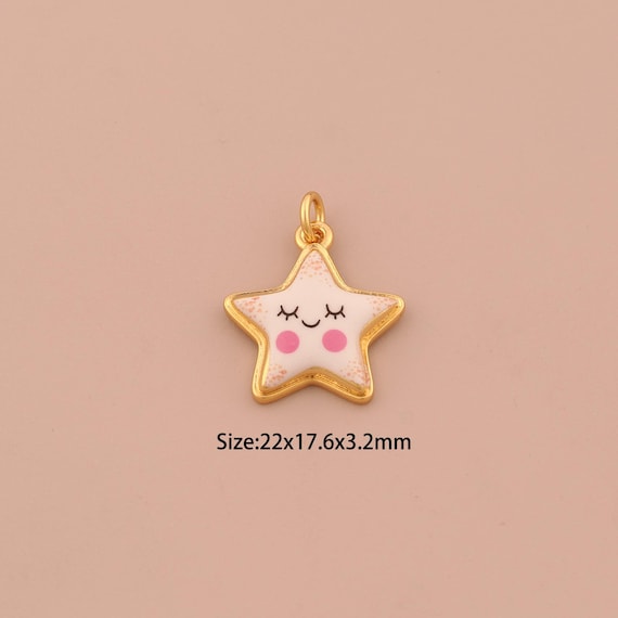 18K Gold Star Charms,Enamel Celestial Charms Pendants,Starburst Charm for DIY Jewelry Making Supply
