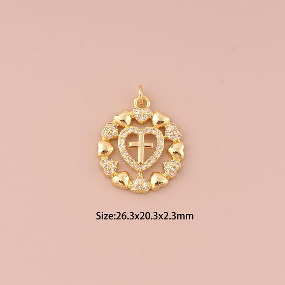 18K Gold Heart Charms,CZ Pave Minimalist Charms Pendants,Cross Charm for DIY Jewelry Making Supply