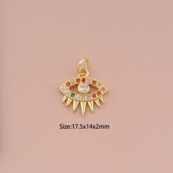 18K Gold Evil Eye Charms,CZ Pave Minimalist Charms Pendants,Devil Eye Charm for DIY Jewelry Making Supply