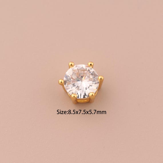 18K Gold Flat Spacer Bead,Micropavé CZ Minimalist Bead,Round Bead for DIY Jewelry Making Supply