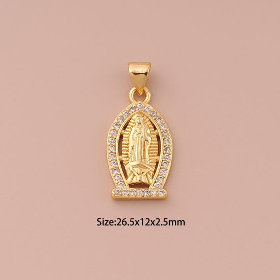18K Gold Virgin Mary Charms,CZ Pave Religious Charms Pendants,Catholic Charm for DIY Jewelry Making Supply
