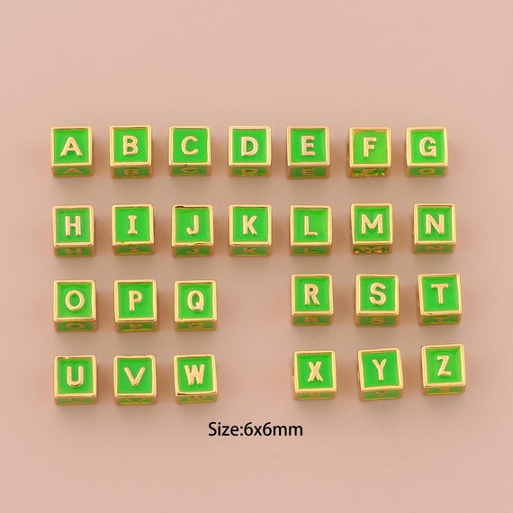 18K Gold 26 Letter Spacer Bead,Enamel Initial Bead,Square Bead for DIY Jewelry Making Supply