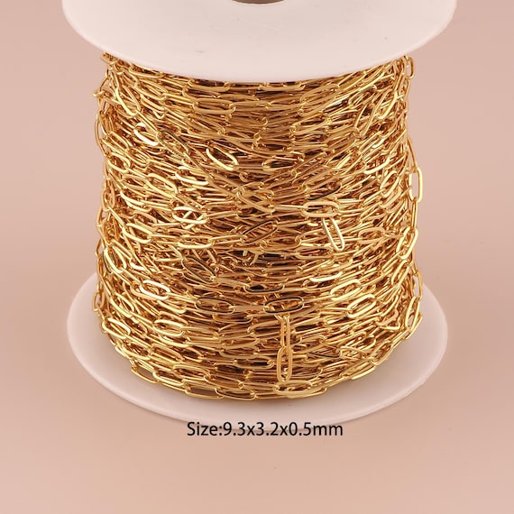 3.28 Feet 18K Gold Paper Clip Chain,Special Chain,Semi-Finished Chain for DIY Jewelry Making Supply