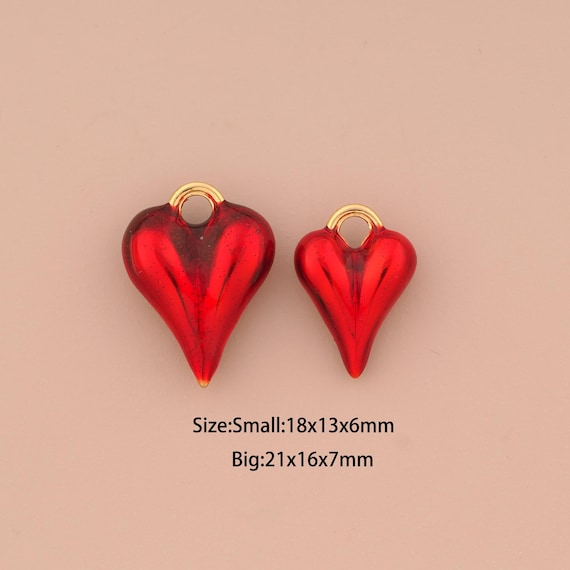 18K Gold Heart Pendant,Enamel Heart Charm,Heart Charm, DIY Jewelry Supplies