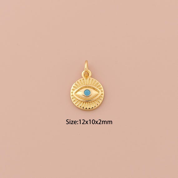 18K Gold Evil Eye Charms,Minimalist Charms Pendants,Devil Eye Charm for DIY Jewelry Making Supply