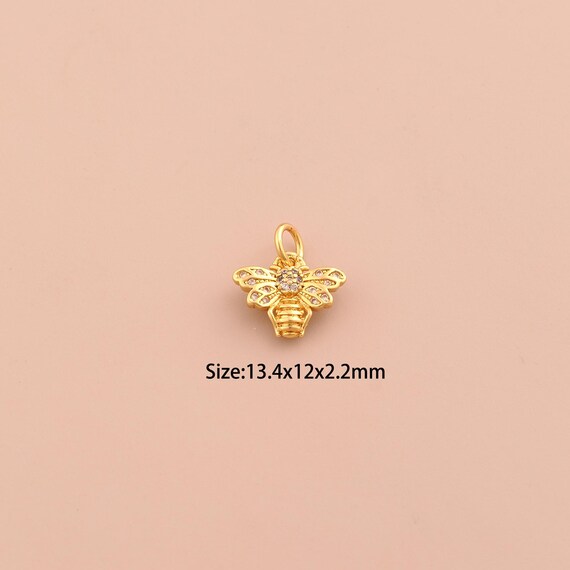 18K Gold Bee Charms,CZ Pave Insect Charms Pendants,Bee Charm for DIY Jewelry Making Supply