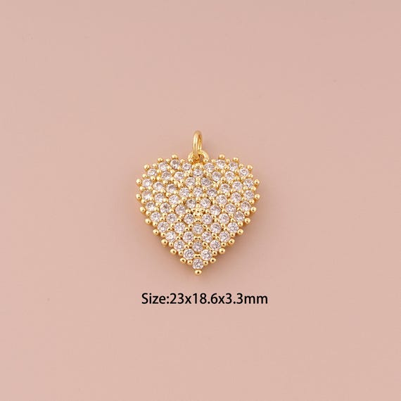 18K Gold Heart Charms,CZ Pave Minimalist Charms Pendants,Heart Charm for DIY Jewelry Making Supply