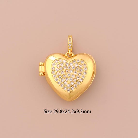 18K Gold Heart Charms,CZ Pave Photo Frame Charms Pendants,Heart Charm for DIY Jewelry Making Supply