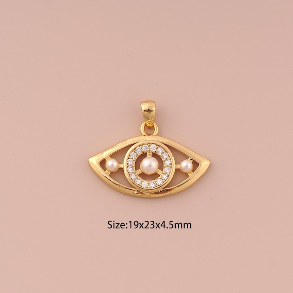 18K Gold Evil Eye Charms,CZ Pave Minimalist Charms Pendants,Devil Eye Charm for DIY Jewelry Making Supply