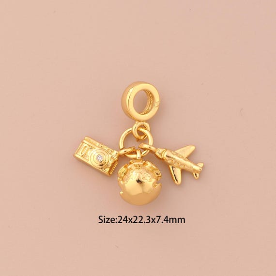 18K Gold Camera Charms,CZ Pave Earth Charms Pendants,Airphone Charm for DIY Jewelry Making Supply