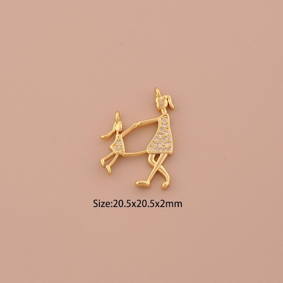 18K Gold Mom Daughter Charms,CZ Pave Parent Child Charms Pendants,Mother Daughter Charm for DIY Jewelry Making Supply