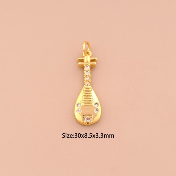 18K Gold Pipa Charms,CZ Pave Pipa Charms Pendants,Pipa Charm for DIY Jewelry Making Supply