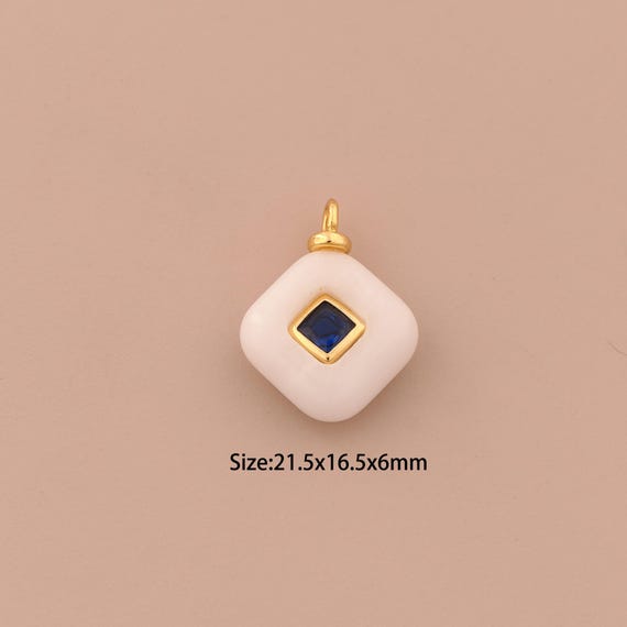 18K Gold Energy Stone Charms,Natural Stone Charms Pendants,White Jade Charm for DIY Jewelry Making Supply