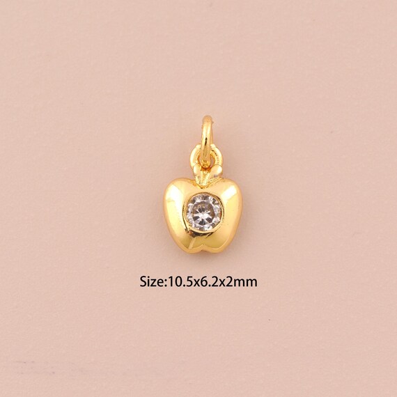 18K Gold Filled Apple Pendant,Pave CZ Apple Charm Bracelet Necklace for DIY Jewelry Making Supply