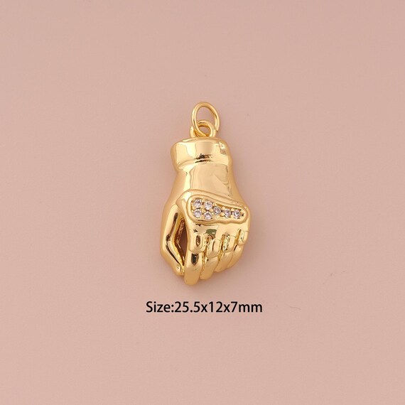 18K Gold Hand Charms,CZ Pave Minimalist Charms Pendants,Hand Charm for DIY Jewelry Making Supply