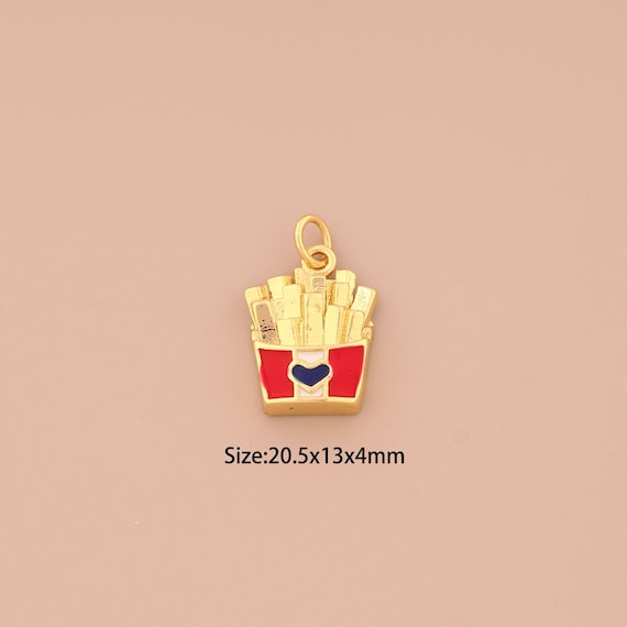 18K Gold French Fries Charms,Enamel Heart Charms Pendants,Gourmet Charm for DIY Jewelry Making Supply