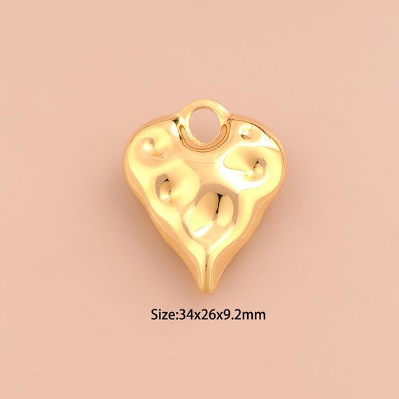 18K Gold Puffed Heart Charms,Love Charms Pendants,Heart Charm for DIY Jewelry Making Supply