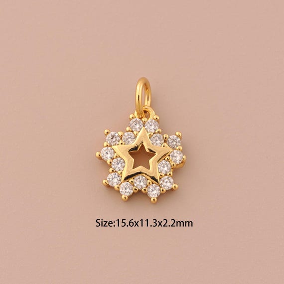 18K Gold Flower Charms,CZ Pave Star Charms Pendants,Flower Charm for DIY Jewelry Making Supply