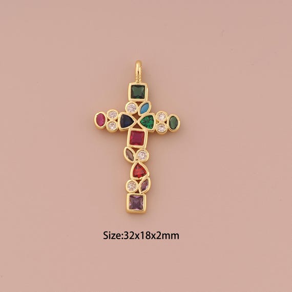 18K Gold Cross Charms,CZ Pave Minimalist Charms Pendants,Christian Charm for DIY Jewelry Making Supply