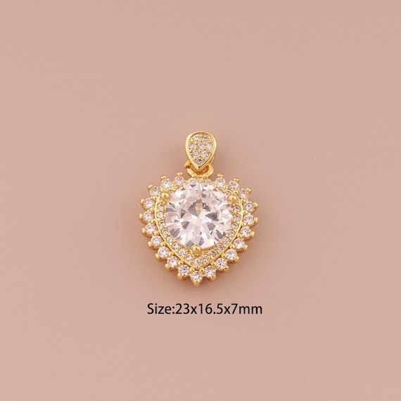18K Gold Heart Charms,CZ Pave Minimalist Charms Pendants,Heart Charm for DIY Jewelry Making Supply